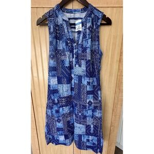 J McLaughlin Nylee sleeveless linen dress Sz S Blue diamond Patchwork Shift NWT